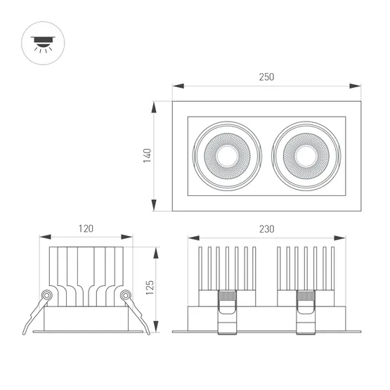 Фото #8 товара Светильник MS-VORTEX-BUILT-S250x140-2x30W Day4000 (WH-WH, 17 deg, 230V) (Arlight, IP20 Металл, 5 лет)