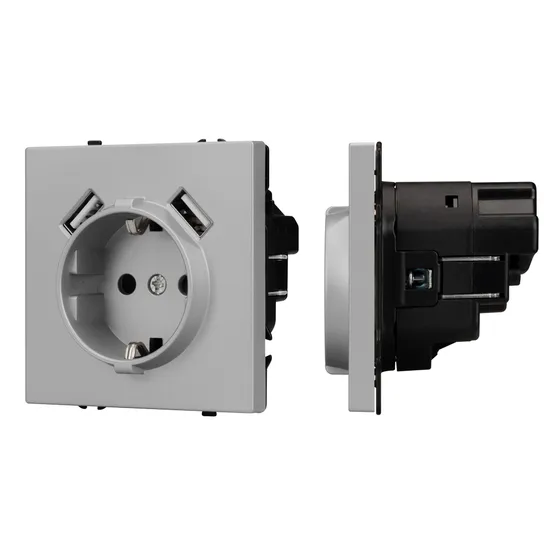Фото #1 товара ARL NOBE Розетка зк со шторками с USB тип А+А софт-тач никель SCT-MUAA-SFPL-IS (250V, 16A) (Arlight, -)