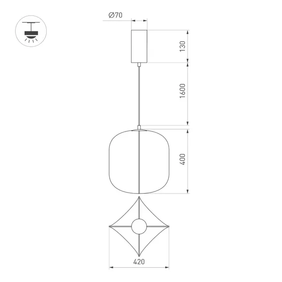 Фото #4 товара Светильник SP-SETA-HANG-L400х420-9W Warm2700 (WH, 320 deg, 230V) (Arlight, IP20 Натуральный шелк, 3 года)