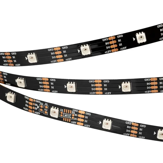 Фото #1 товара Светодиодная лента SPI-5000-RAM-5060-30 12V Cx1 RGB-Auto (Black 10mm, 4.8W/m, IP20) (Arlight, Открытый, IP20)