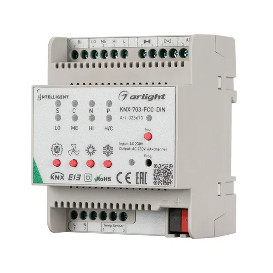 Фото #1 товара INTELLIGENT ARLIGHT Контроллер фанкойла KNX-703-FCC-DIN (230V, 3x6A) (IARL, Пластик)