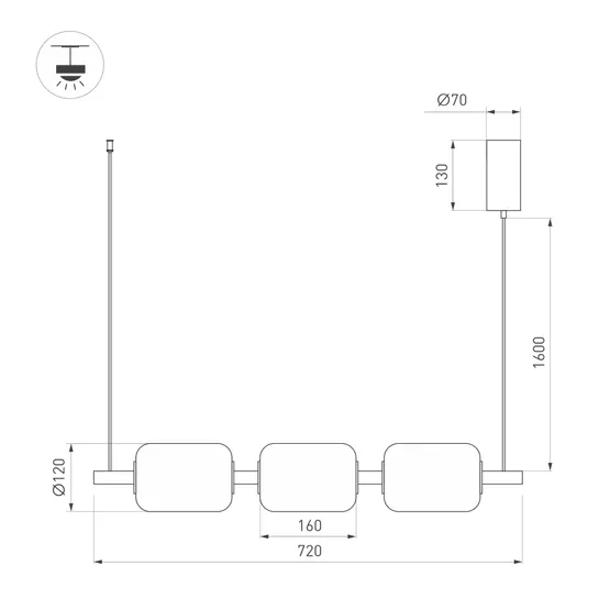Фото #5 товара Светильник SP-CARAMELA-HANG-L720-12W Warm2700 (BK, 360 deg, 230V) (Arlight, IP20 Натуральный шелк, 3 года)