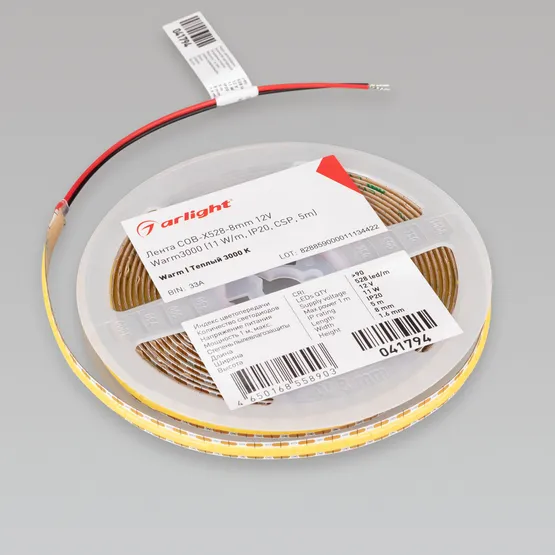 Фото #4 товара Светодиодная лента COB-X528-8mm 12V Warm3000 (11 W/m, IP20, CSP, 5m) (Arlight, -)
