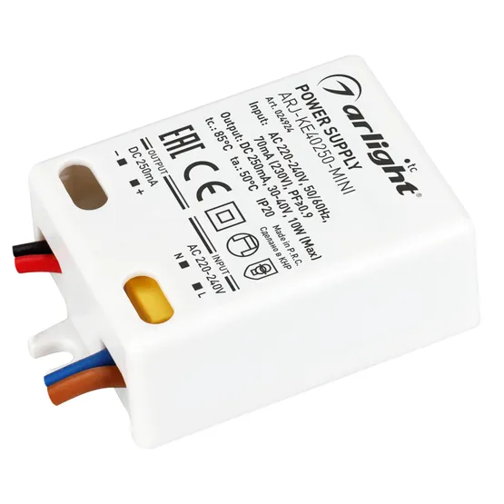 Фото #1 товара Блок питания ARJ-KE40250-MINI (10W, 250mA, PFC) (Arlight, IP20 Пластик, 5 лет)