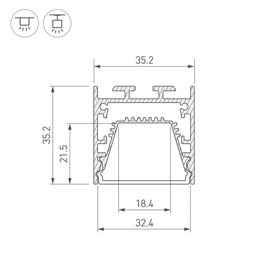 Фото #3 товара Профиль LINE-3535-TRAY-3000 ANOD (Arlight, Алюминий)