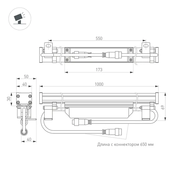 Фото #4 товара Линейный прожектор AR-LINE-1000-24W Warm2700 (GR, 15x60 deg, 230V) (Arlight, IP65 Металл, 3 года)
