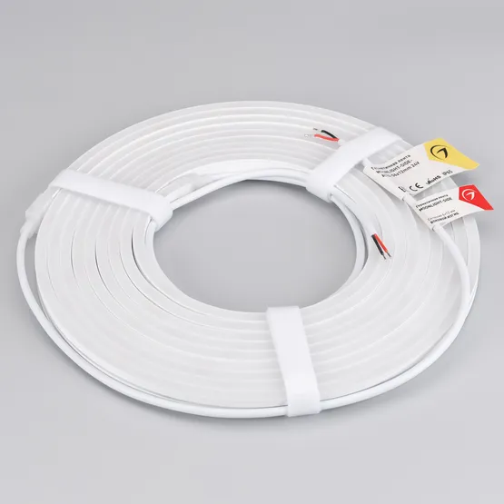 Фото #2 товара Светодиодная лента герметичная MOONLIGHT-SIDE-A120-06x12mm 24V Warm3000 (9.6 W/m, IP65, 5m, wire x2) (Arlight, Вывод прямой, 3 года)