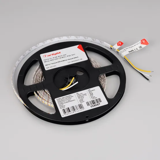 Фото #4 товара Светодиодная лента UL-A168-8mm 24V White-MIX-CX2 (18 W/m, IP20, 5m) (Arlight, резка 2 светодиода)