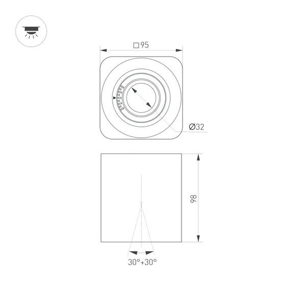 Фото #5 товара Светильник SP-ACENTO-S95x95-10W Warm3000 (BK, 20-45 deg, 230V) (Arlight, IP20 Металл, 5 лет)