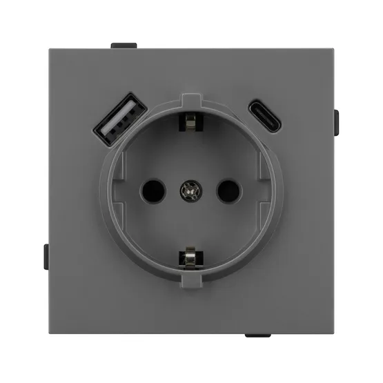 Фото #2 товара Механизм розетки с USB зарядкой SCT-TENDO-MUAC-SFPL-GR (230V, 16A) (Arlight, Матовый графитовый)